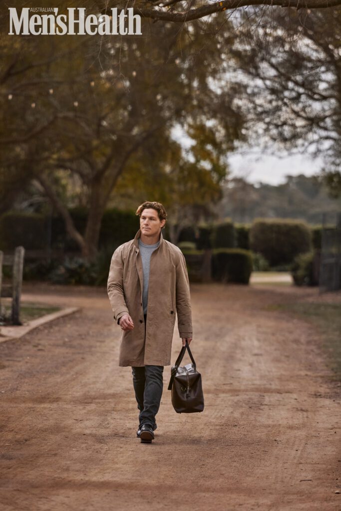 Michael Hooper arrives at the farm wearing R.M.Williams